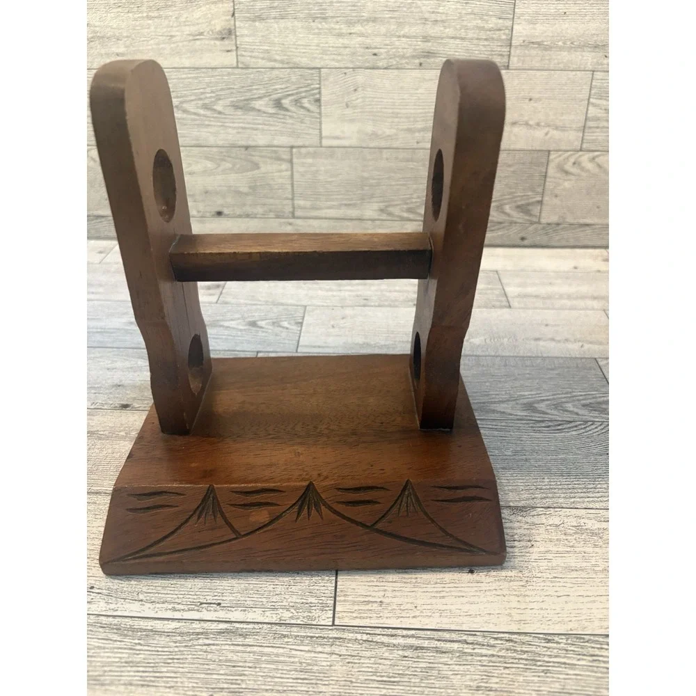 Carved Wood Chicken Napkin Rings Set w/ Holder Stand, Brown, 6 Rings